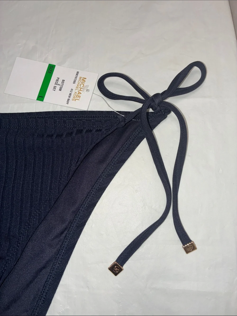 Michael Kors Black Ribbed Tie-Side Bikini Bottoms